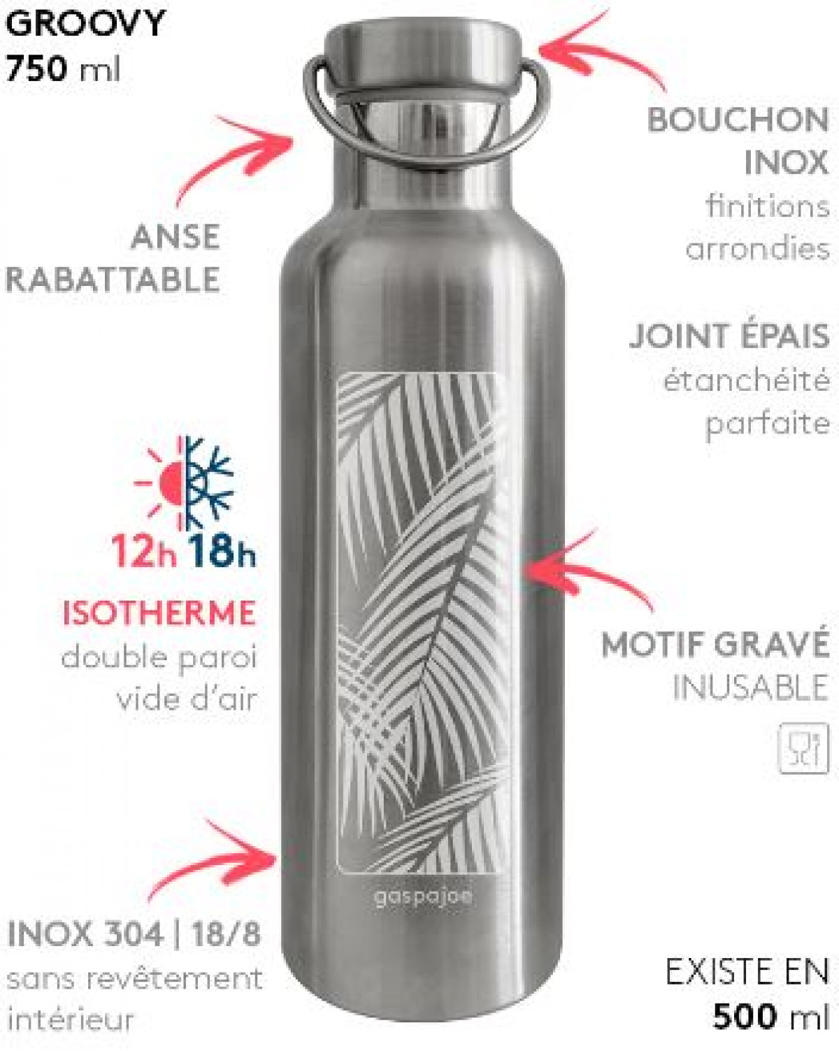 Gourde inox Groovy 750 ml isotherme - Boutique Toup'tibou - photo 7