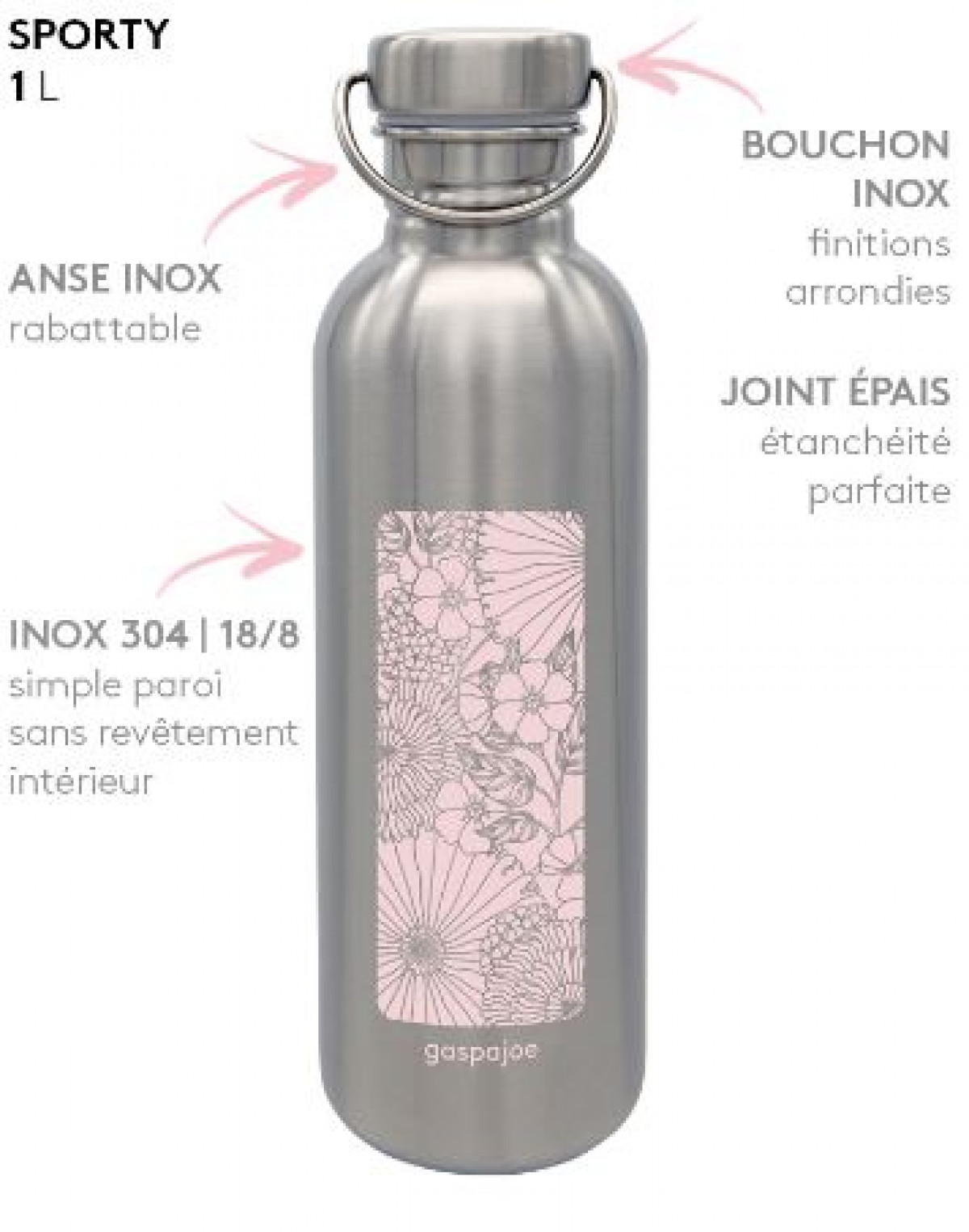 Gourde inox Sporty 1L - Champêtre rose - Boutique Toup'tibou - photo 6