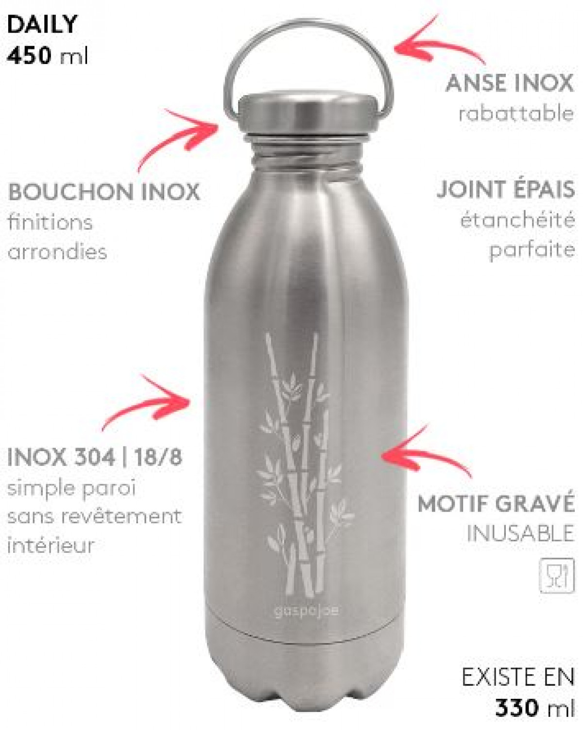 Gourde inox Daily new - Bambou - 450 ml - Boutique Toup'tibou - photo 6