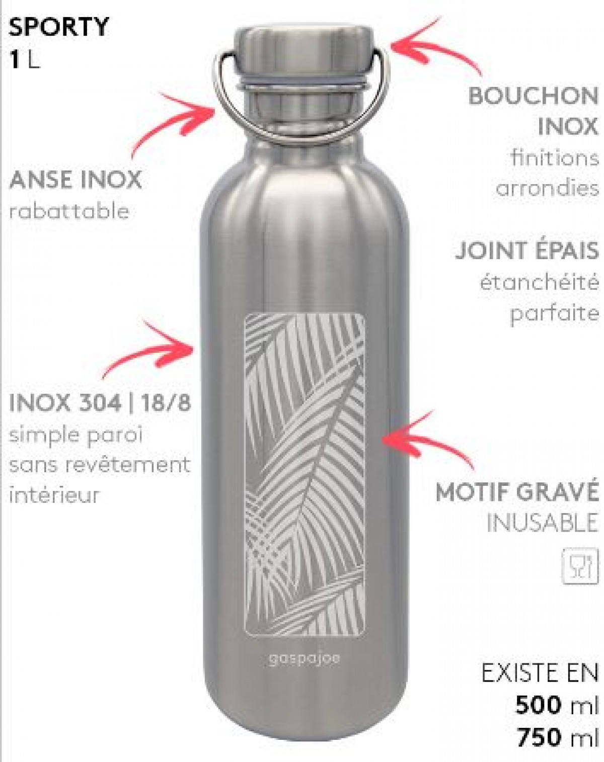 Gourde inox Sporty 750 ml - Palmier - Boutique Toup'tibou - photo 6