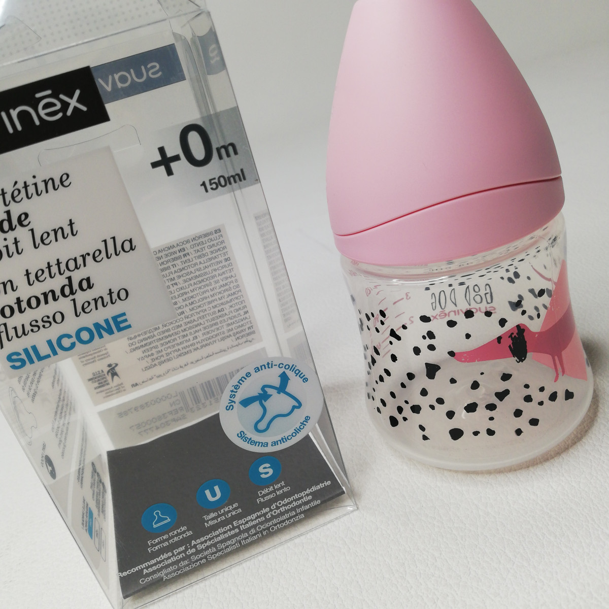 Biberon 150ml Fusion tétine forme rond silicone débit lent - Dog pink - photo 6