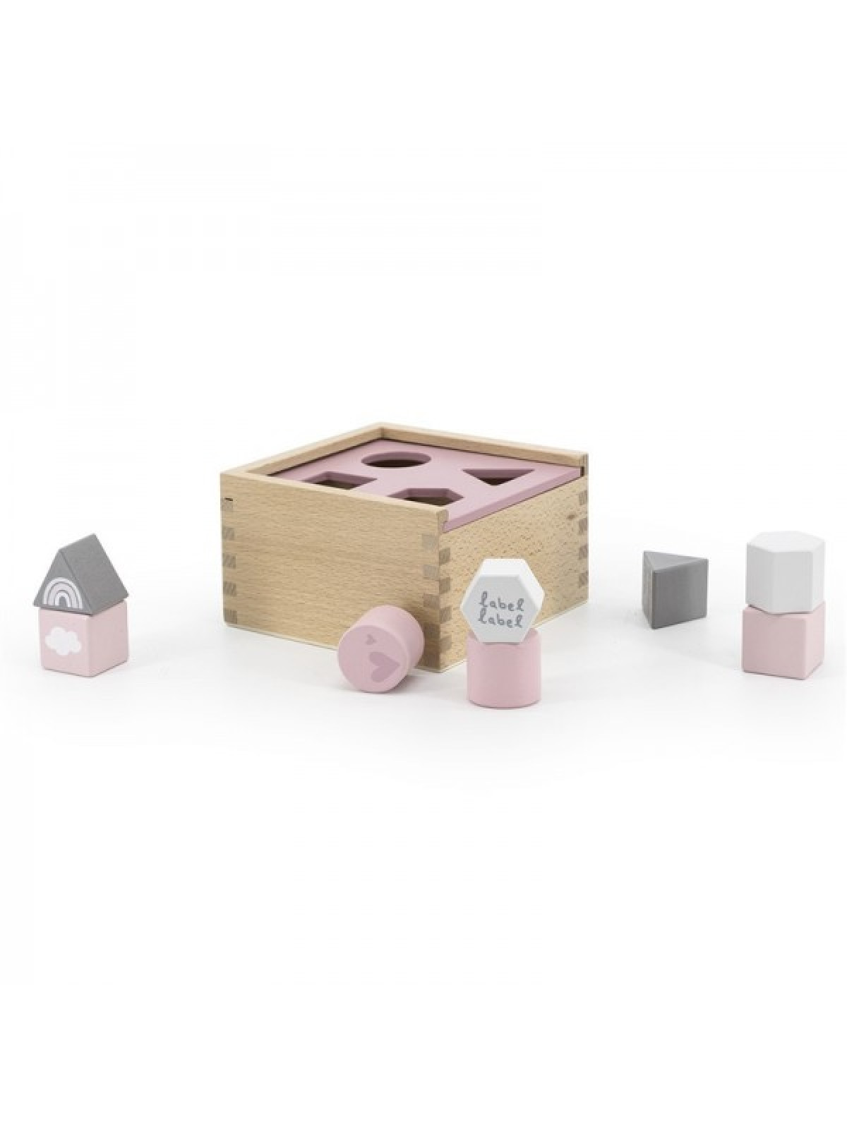 Cubes en bois Label label Shape sorting box - Pink - photo 6