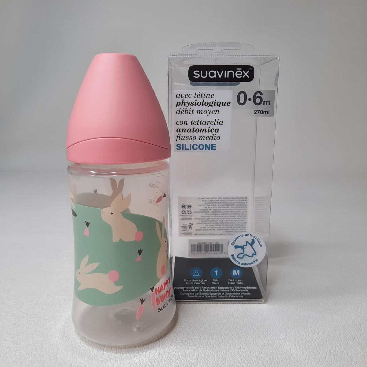 Biberon 270ml tétine forme plate en silicone débit moyen - Pink bunny - photo 6