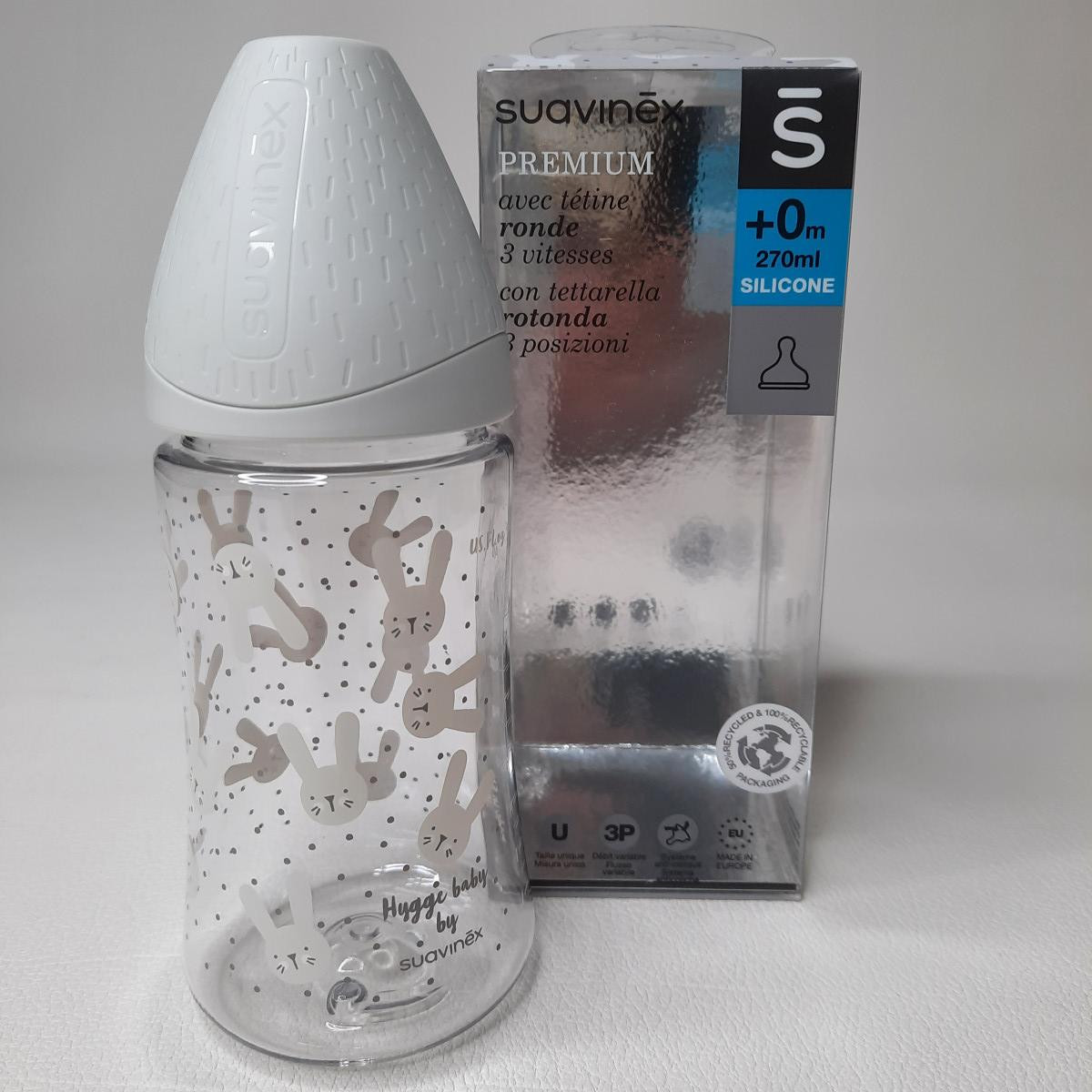 Biberon 270ml tétine ronde silicone débit variable - Lapin gris - photo 6