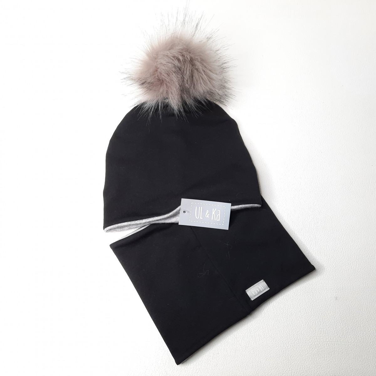 Set bonnet + col doublé hiver avec pompon - Black Ul&Ka - photo 6