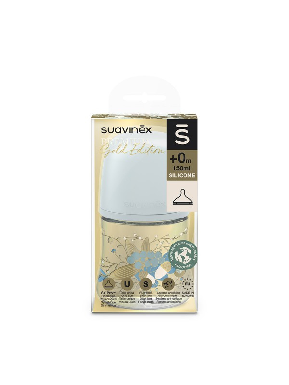 Biberon 150ml tétine forme ronde silicone débit S - Gold edition blue - photo 6