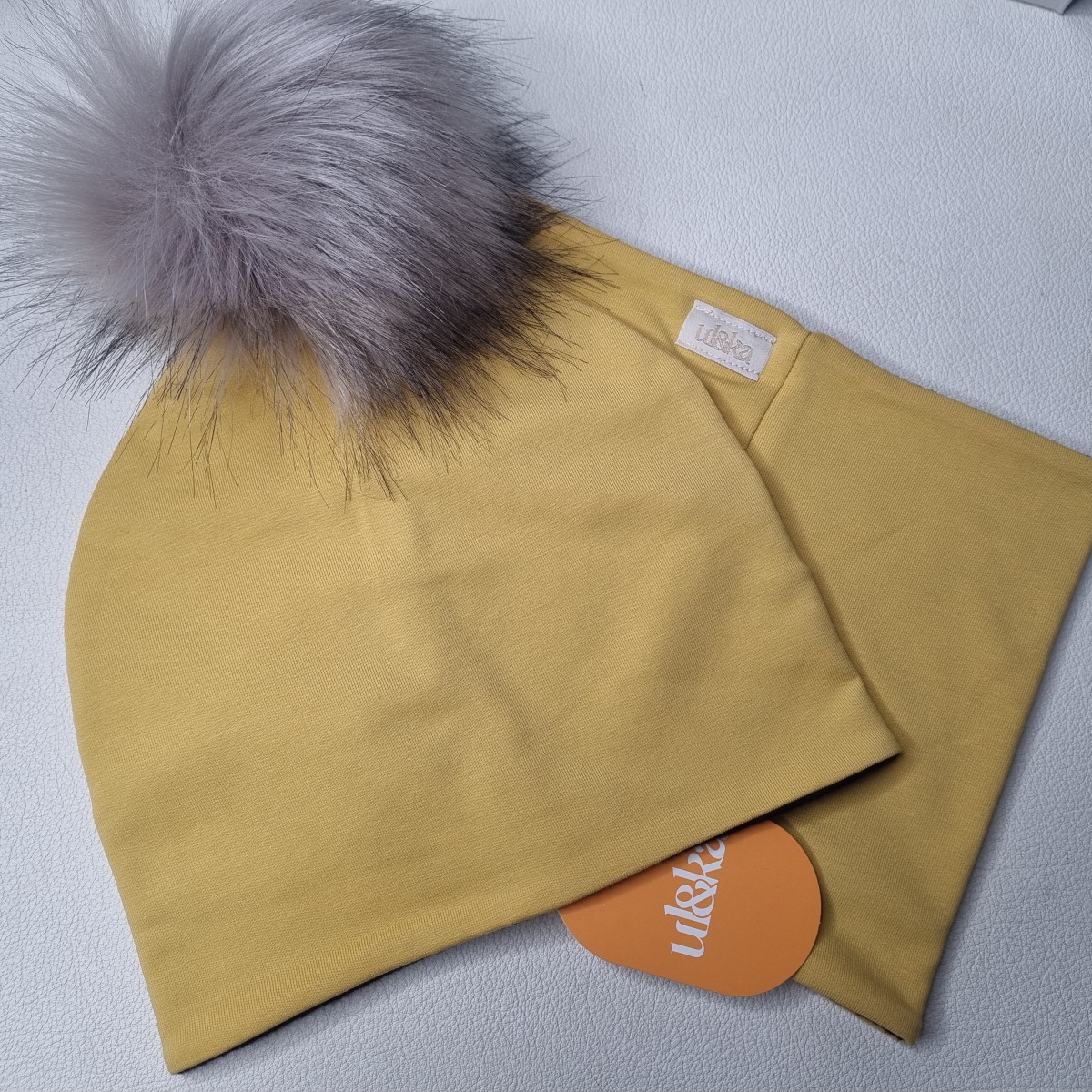 Set bonnet + col doublé hiver avec pompon Mustard/Black - UL&KA - photo 6