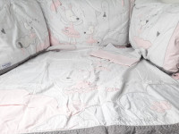 Parure de lit Tour de lit + housse de couette blanc gris et rose - photo 8