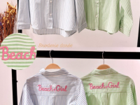 Chemise rayée avec broderie Beach Girl - Bleu - photo 7