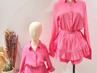 Jupe short en gaze de coton rose - photo 7