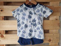 Ensemble 2pcs short bleu + T-shirt blanc à motif bleu - photo 7